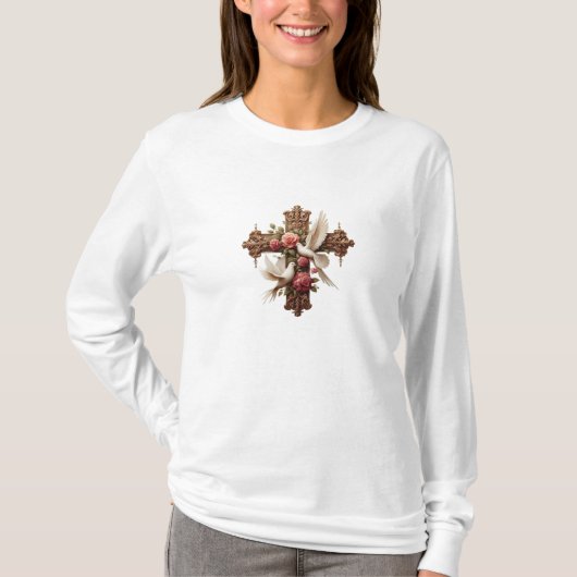 Kruis met Duiven – Christelijk Geloof Inspirerend  T-shirt (Voorkant)