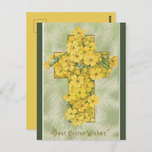  kruis met gele bloemen briefkaart (Voorkant / Achterkant)