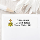 Kruis met gele bloemen retour adreslabels etiket (Insitu)