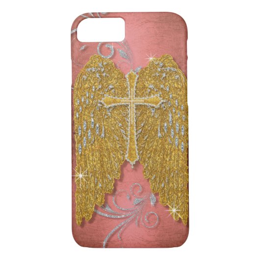 Kruis met Glitter Diamond Jewel Kijk Angel Wings Case-Mate iPhone Case (Achterkant)
