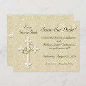 Kruis met gouden ringen Bewaar de datumkaarten Save The Date (Voorkant / Achterkant)