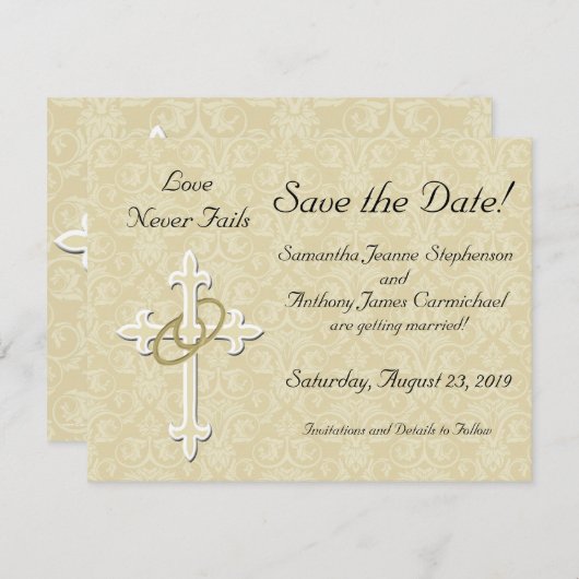 Kruis met gouden ringen Bewaar de datumkaarten Save The Date (Voorkant / Achterkant)