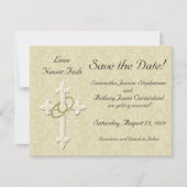 Kruis met gouden ringen Save the Date Kaarten (Voorkant)