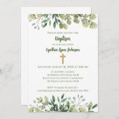 Kruis met groen Doop Uitnodiging (Voorkant / Achterkant)