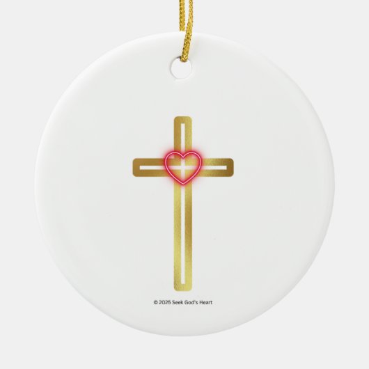 Kruis met Hart in het Midden - rond, Keramisch Ornament (Voorkant)