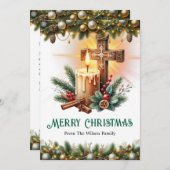Kruis met kaars en kaneelstokjes, Kerstmis Feestdagenkaart (Voorkant / Achterkant)