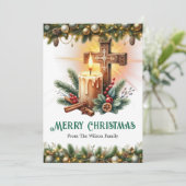 Kruis met kaars en kaneelstokjes, Kerstmis Feestdagenkaart (Staand voorkant)