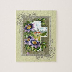 Kruis met kerk en bloemen legpuzzel
