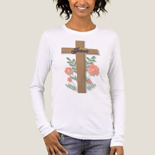 Kruis met koraalbloemen Jezus woordkunst Tri-Blend Shirt