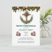 Kruis met krans en rode bessen Kerstmis Kaart (Staand voorkant)