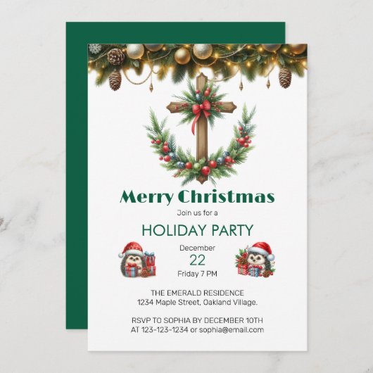 Kruis met krans en rode bessen Kerstmis Kaart (Voorkant / Achterkant)