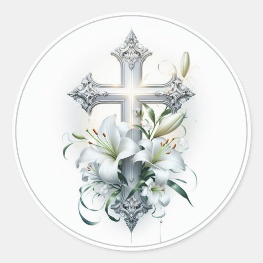 Kruis met Lilies Envelope Seal Ronde Sticker (Voorkant)