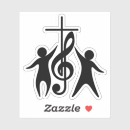 Kruis met Muzieknoten en lovende mensen Sticker