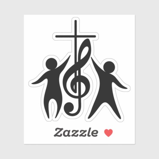 Kruis met Muzieknoten en lovende mensen Sticker (Vel)