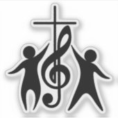Kruis met Muzieknoten en lovende mensen Sticker (Voorkant)