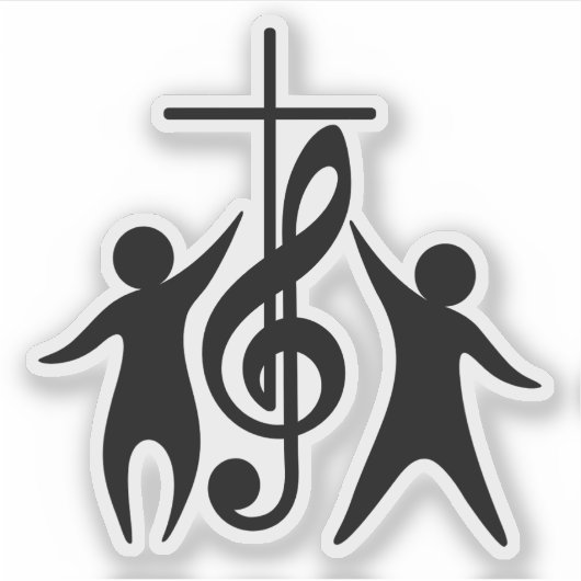 Kruis met Muzieknoten en lovende mensen Sticker (Voorkant)