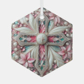 Kruis met poinsettia's en parels glas ornament (Voorkant)