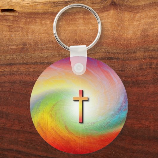 Kruis met regenboogwervelkolom Sleutelhanger (Voorkant)