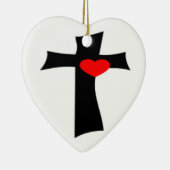 KRUIS MET RODE HART KERAMISCH ORNAMENT (Rechts)