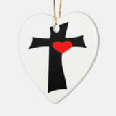 KRUIS MET RODE HART KERAMISCH ORNAMENT (Links)