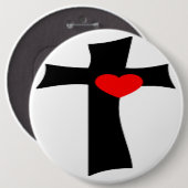 KRUIS MET RODE HART RONDE BUTTON 6,0 CM (Voorkant /achterkant)