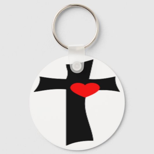 KRUIS MET RODE HART SLEUTELHANGER (Voorkant)