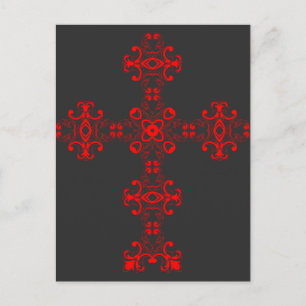 Kruis met Rode Ornament Heilige Decoratieve Kunst Briefkaart