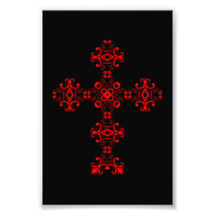 Kruis met Rode Ornament Heilige Decoratieve Kunst Foto Afdruk