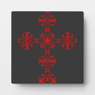 Kruis met Rode Ornament Heilige Decoratieve Kunst Fotoplaat