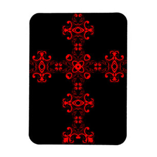 Kruis met Rode Ornament Heilige Decoratieve Kunst Magneet