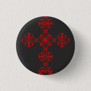 Kruis met Rode Ornament Heilige Decoratieve Kunst Ronde Button 3,2 Cm