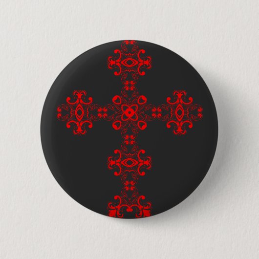 Kruis met Rode Ornament Heilige Decoratieve Kunst Ronde Button 5,7 Cm (Voorkant)