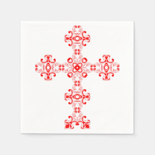 Kruis met Rode Ornament Heilige Decoratieve Kunst Servet