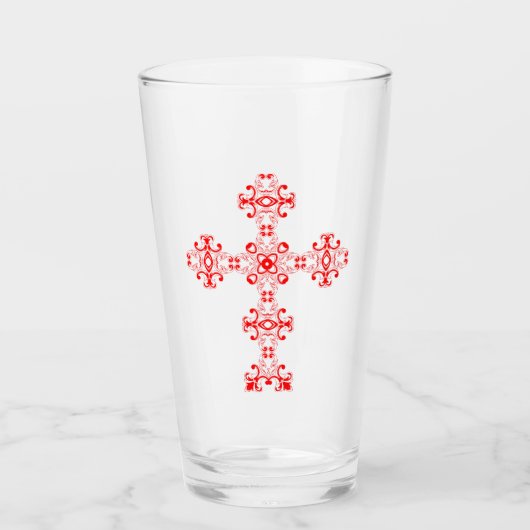 Kruis met rood ornament glas (Voorkant)