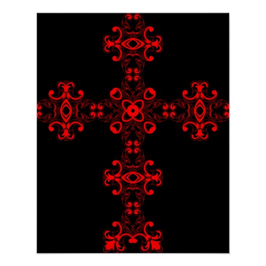 Kruis met rood ornament perfect poster (Voorkant)