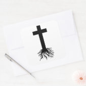 Kruis met Roots Vierkante Sticker (Envelop)