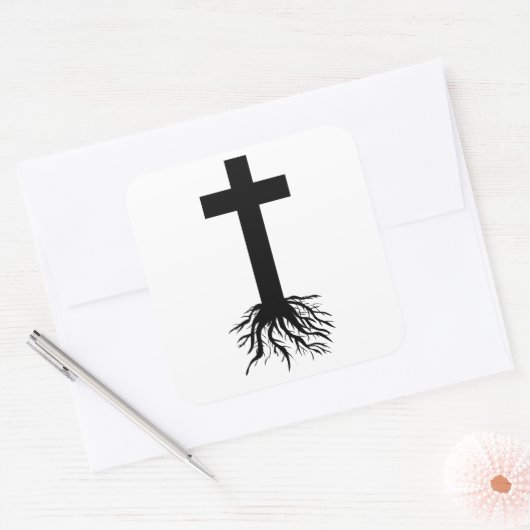 Kruis met Roots Vierkante Sticker (Envelop)