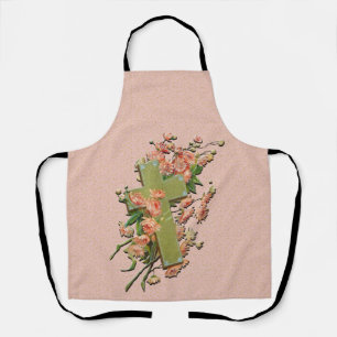 Kruis met roze bloemen op het goudkleurige roze Sc Schort