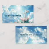 Kruis met roze rozen in de blauwe glanzende hemel visitekaartje (Voorkant / Achterkant)