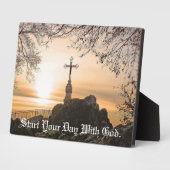 Kruis met Shining Sun Tafeltop Plaque met Ezel Fotoplaat (Zijkant)