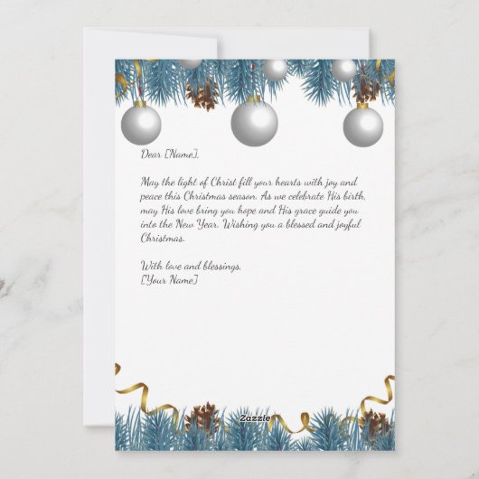 Kruis met snoep Canes en Poinsettia, Kerstmis Feestdagenkaart (Achterkant)