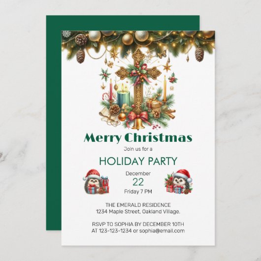 Kruis met sterren en kaarsen Kerstmis Kaart (Voorkant / Achterkant)