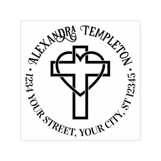 Kruis met verweven hartnaam retouradres zelfinktende stempel (Design)