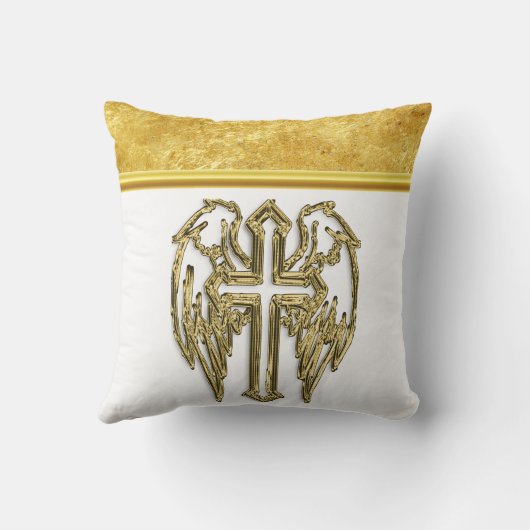Kruis met vleugels en wit en goudfolie kussen (Achterkant)