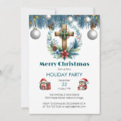 Kruis met Winter Blue accenten Kerstmis Kaart (Voorkant)