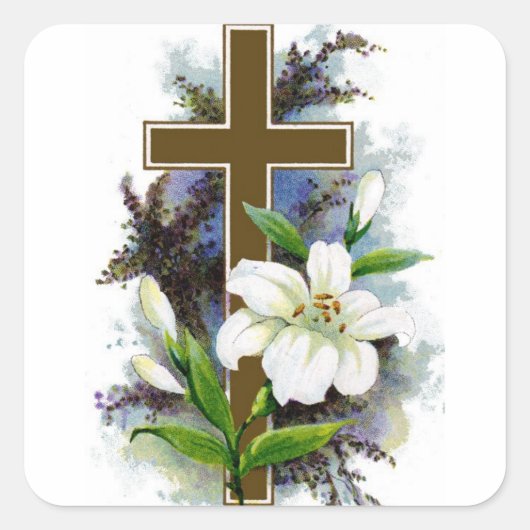 Kruis met Witte Bloemen Sticker (Voorkant)