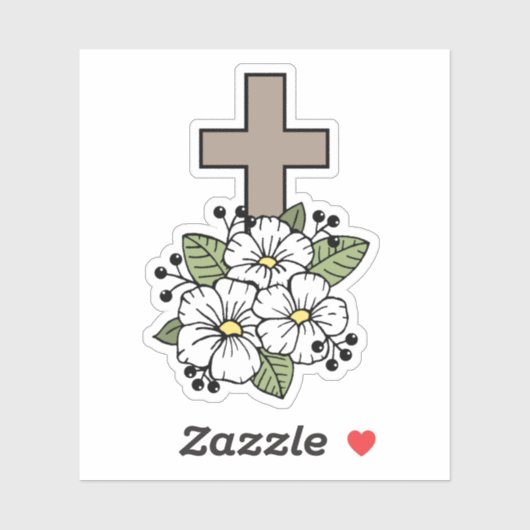 Kruis met witte bloemen Sticker (Vel)