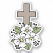 Kruis met witte bloemen Sticker (Voorkant)