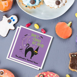 Kruis mijn pad niet Halloween Cat Witch Pet Paarse Servet