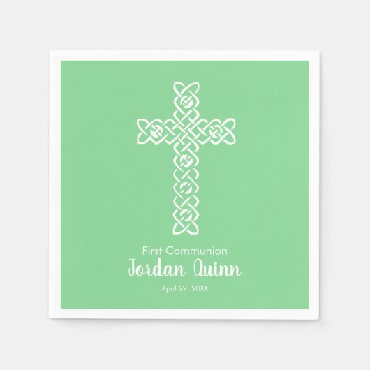 Kruis | Mint Green Commune Baptism Christening Servet (Voorkant)